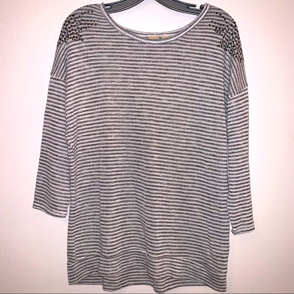 Mudd 20 1/2 Embellished Striped Metallic Look Tunic